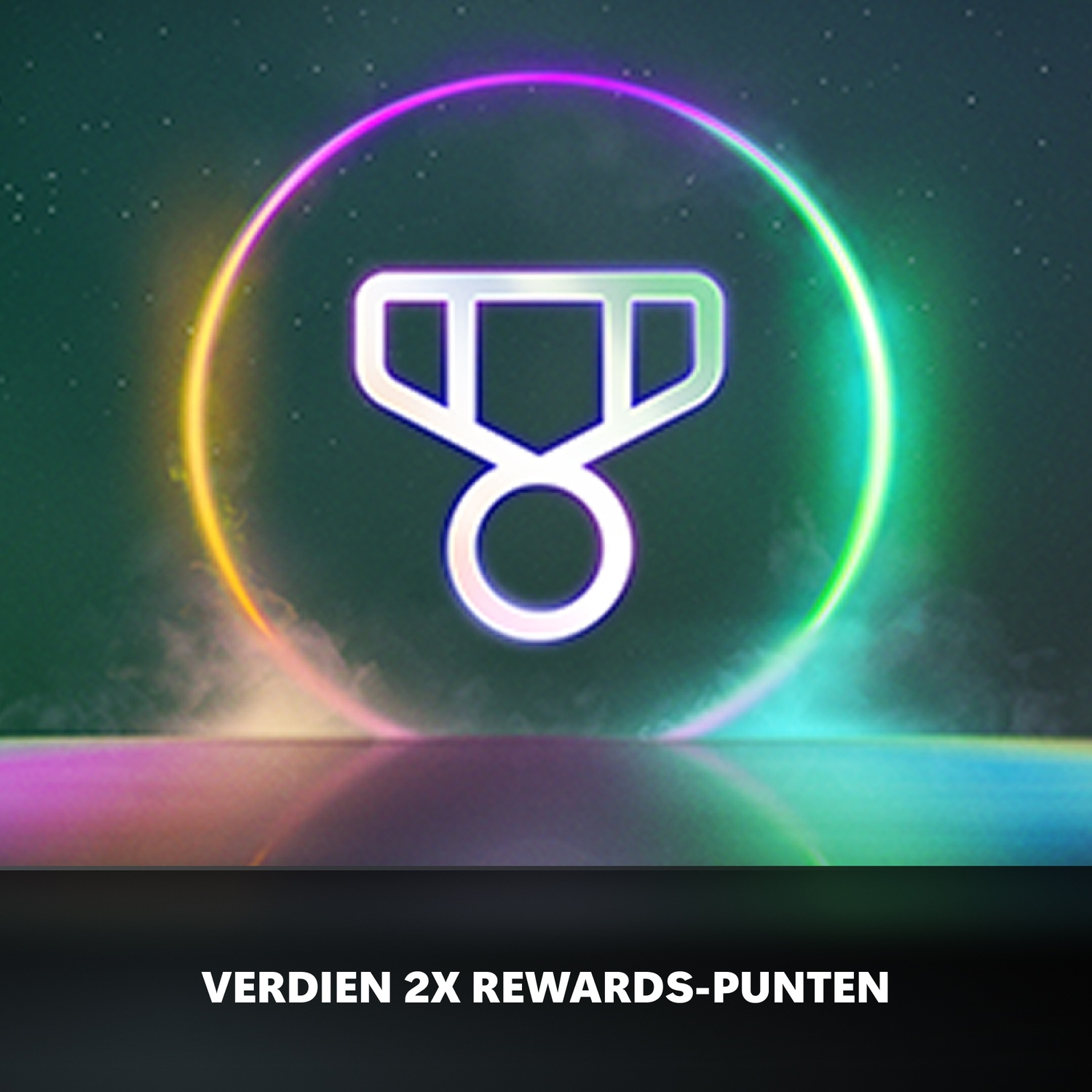 Een medaille-icoon in een kleurrijke neonring met mist.