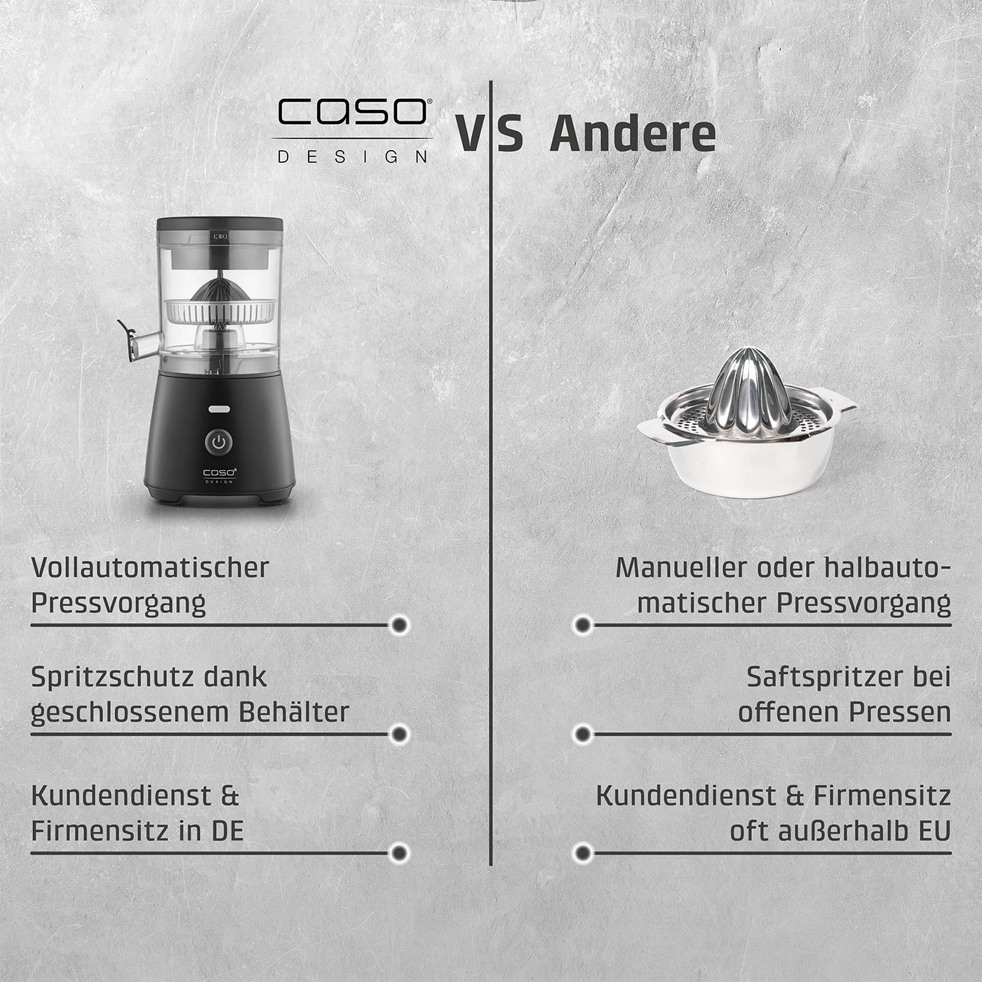Vergleich: Automatischer Entsafter links, manueller Entsafter rechts.