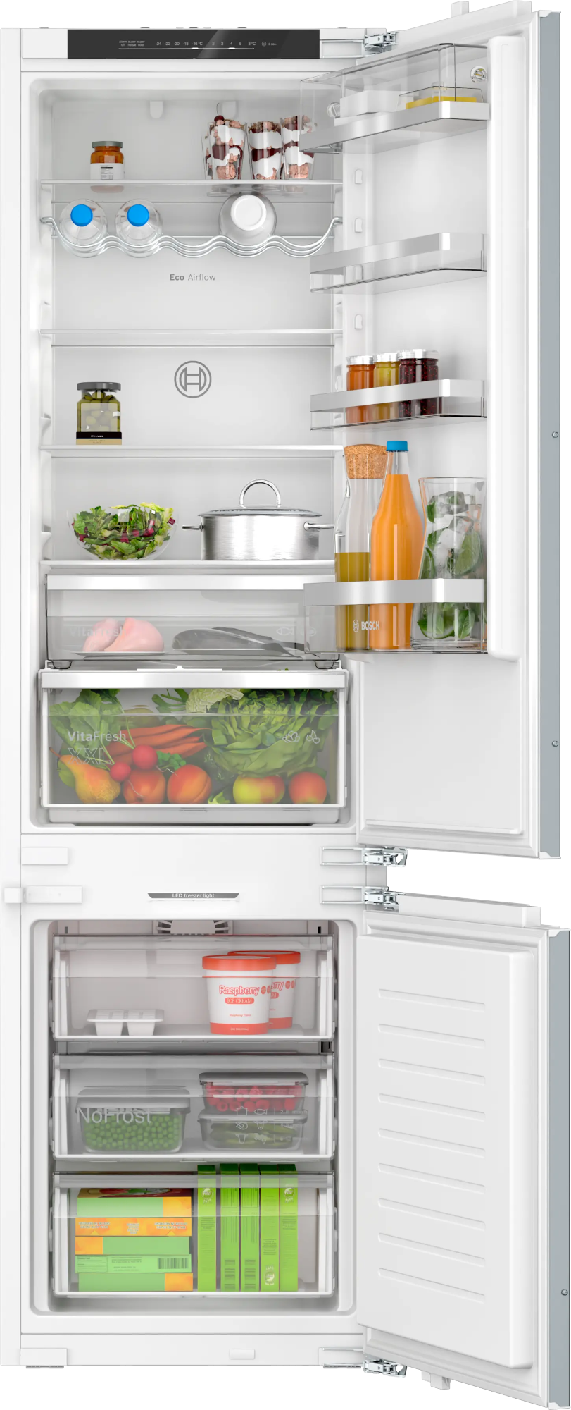 BOSCH KIN96ADC0 Beépíthető kombinált hűtőszekrény Serie6, SoftClose laposzsanér, NoFrost, 215+75 l