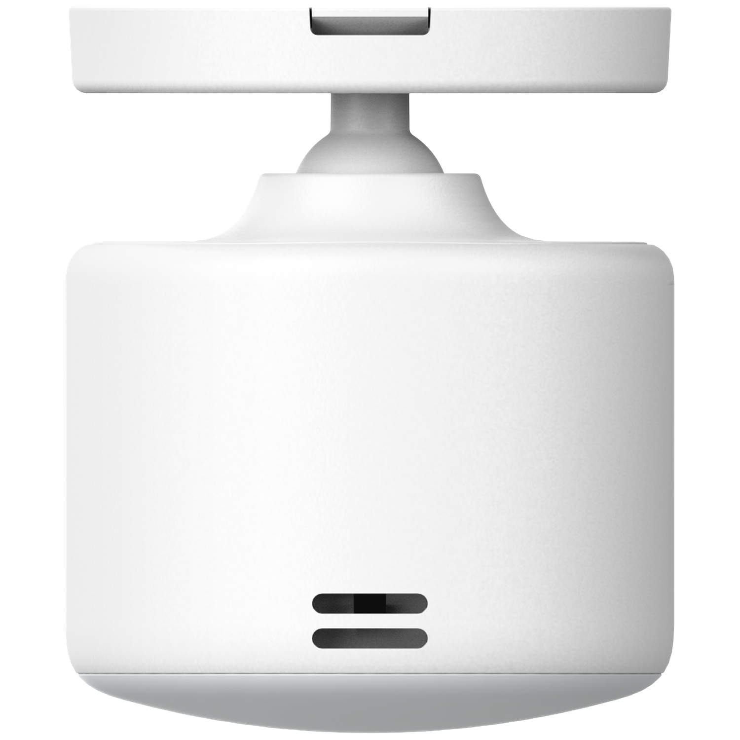 A white device with vents and a mounting bracket on top.
