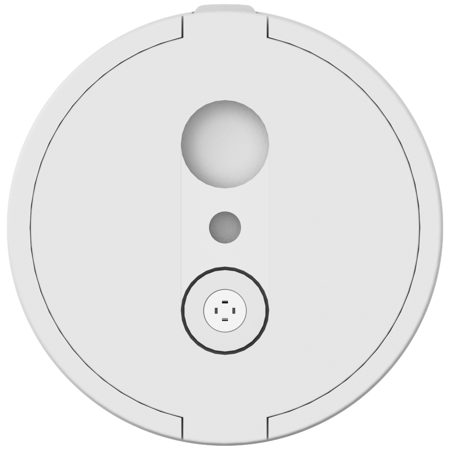 White round surface with indentations and a circle with three dots.