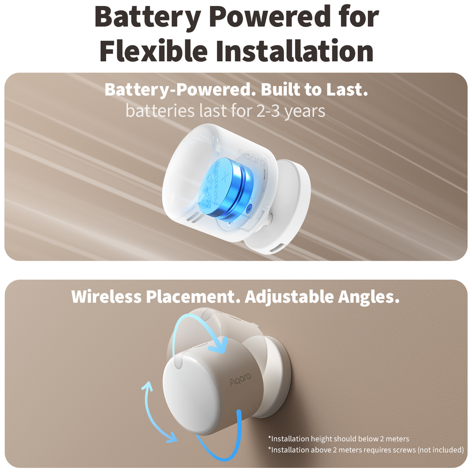 A battery-powered device featuring a blue CR2450 battery and adjustable angles.