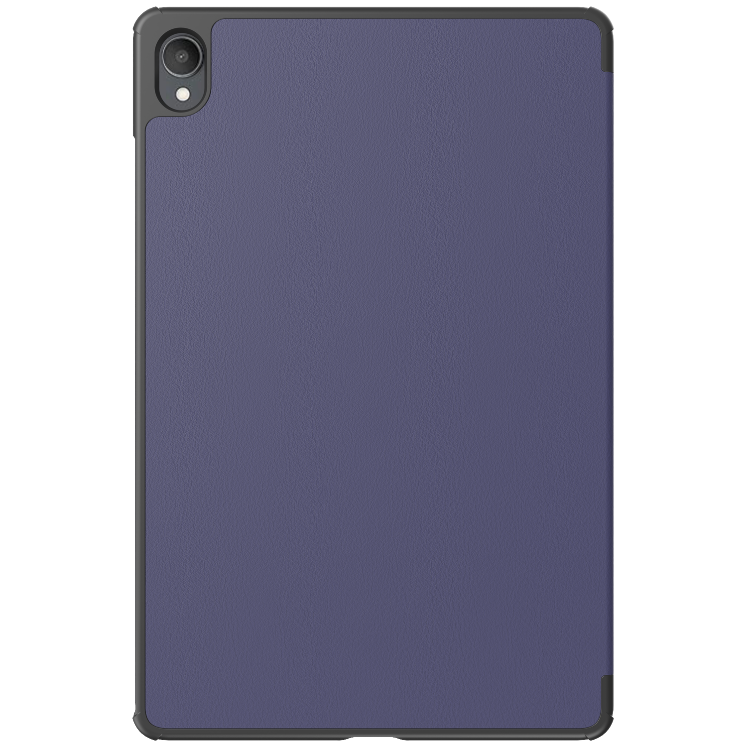 Une tablette violette avec un cadre noir et un objectif de caméra en haut à gauche.
