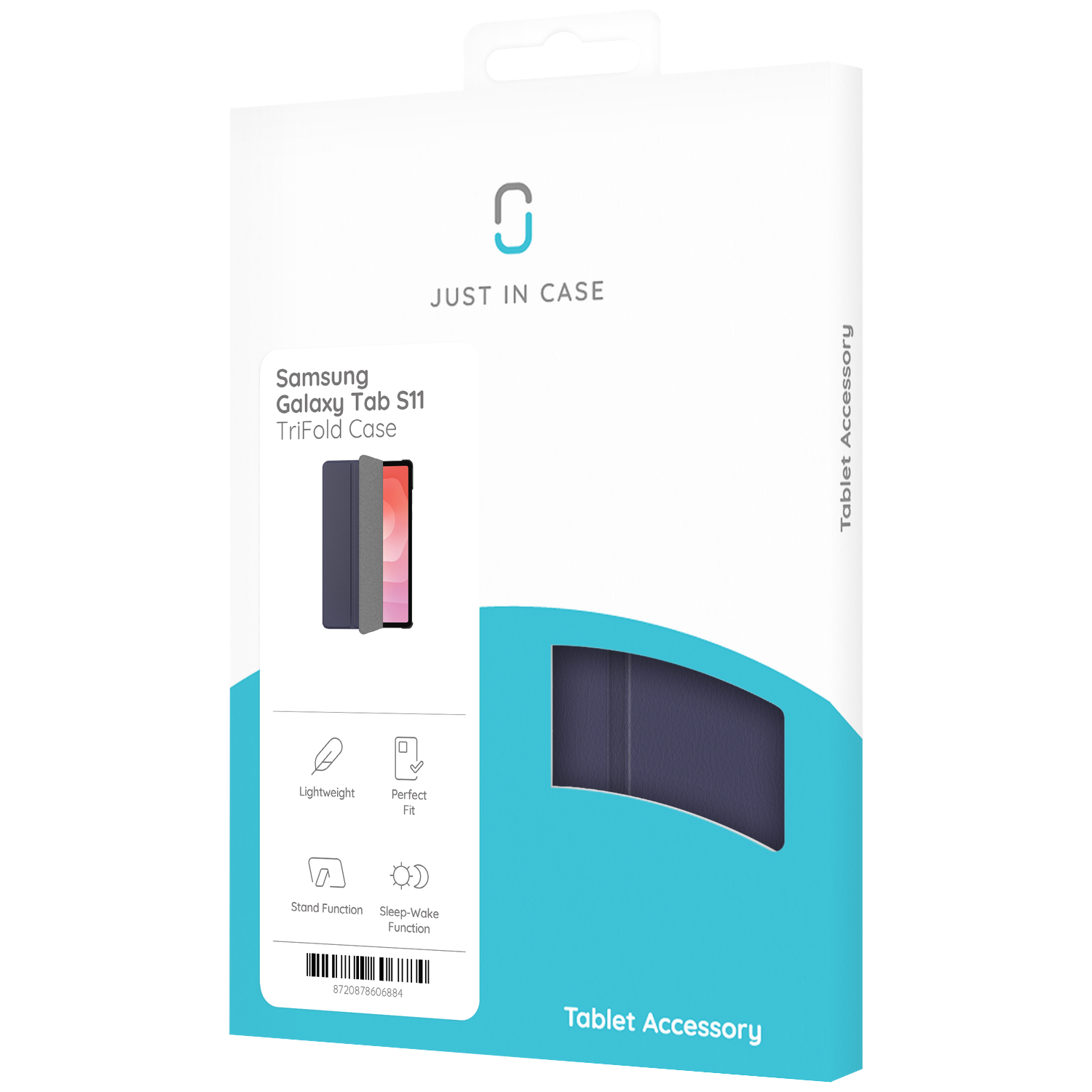 Emballage de l'étui Samsung Galaxy Tab S11 TriFold avec icônes.