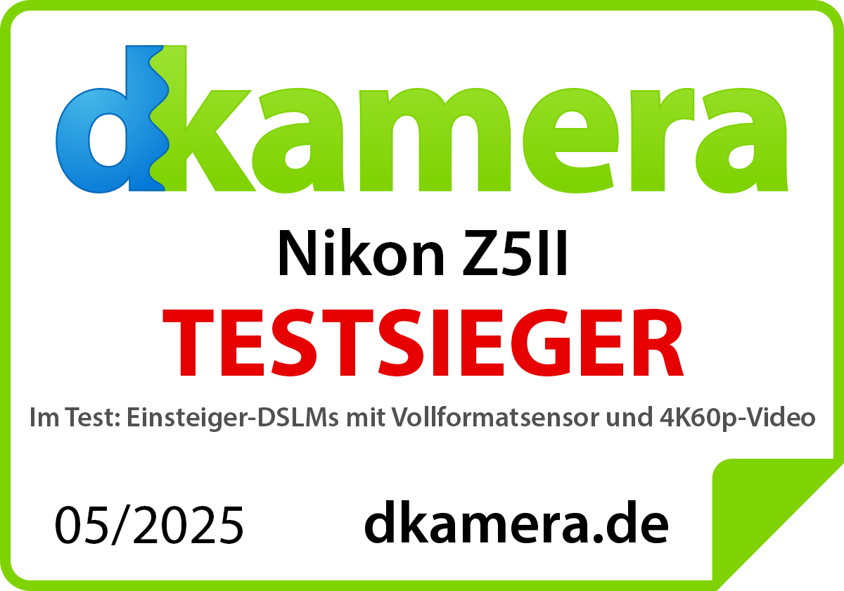 Logo dkamera, Nikon Z5II, VAINQUEUR DU TEST, 05/2025, dkamera.de