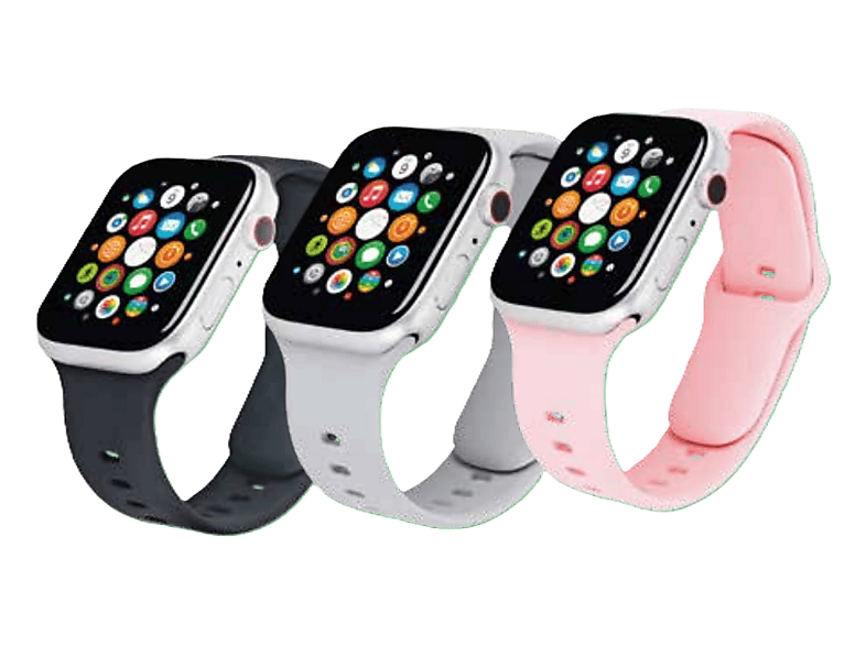 ISY ISB-3001 Smartwatch-Band, 3er-Pack, für Apple Watch 44/45/46/49 mm, Schwarz/Grau/Rosa; Armband