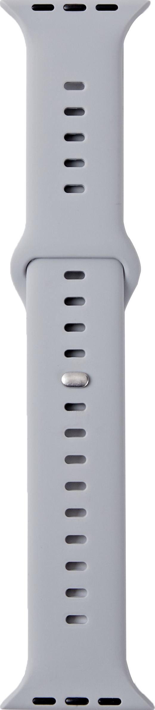 Graues Uhrenarmband mit Schlitzen und silbernem Stift.