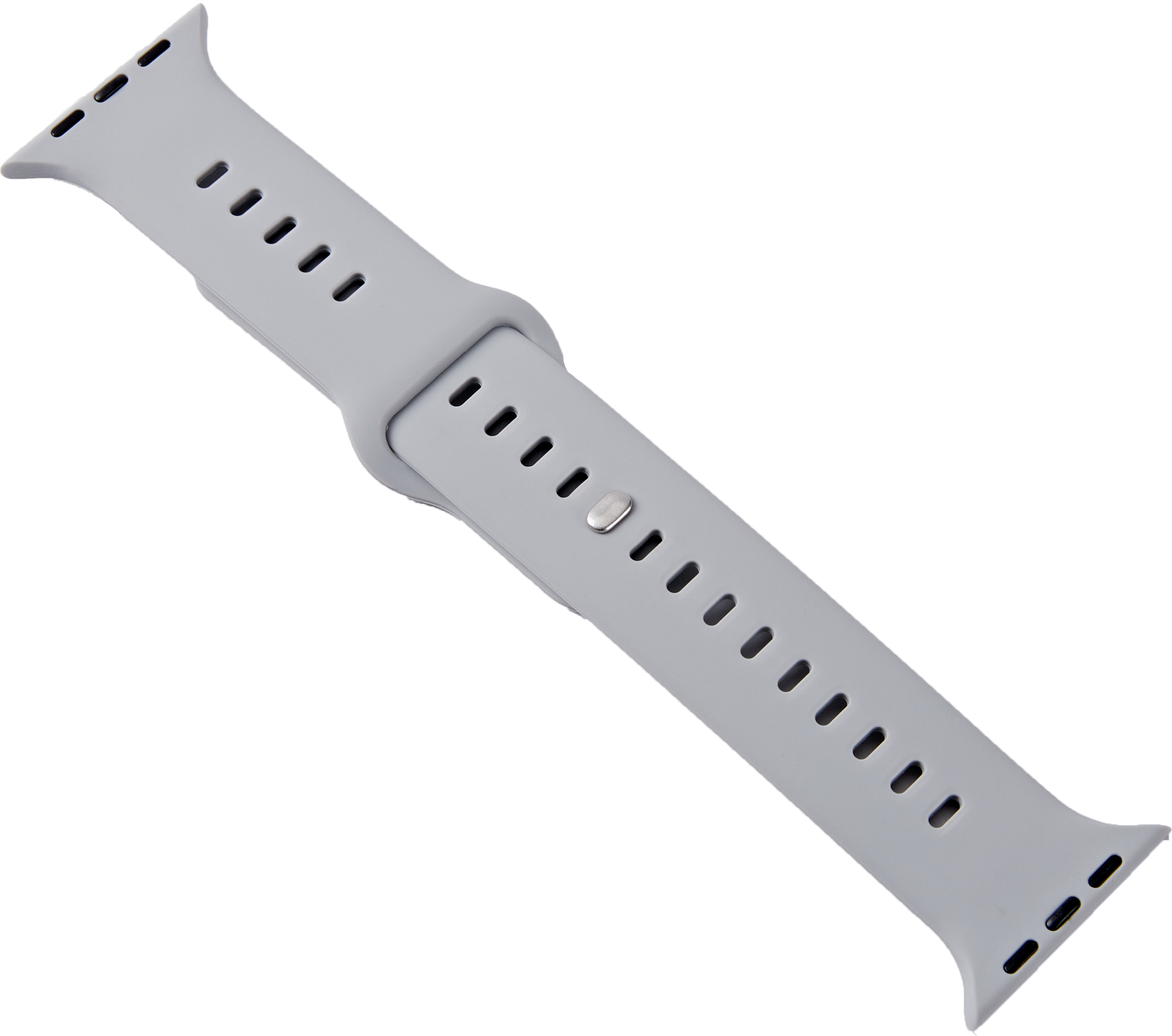 Graues Silikonarmband für eine Smartwatch mit Lochmuster und Metallschnalle.