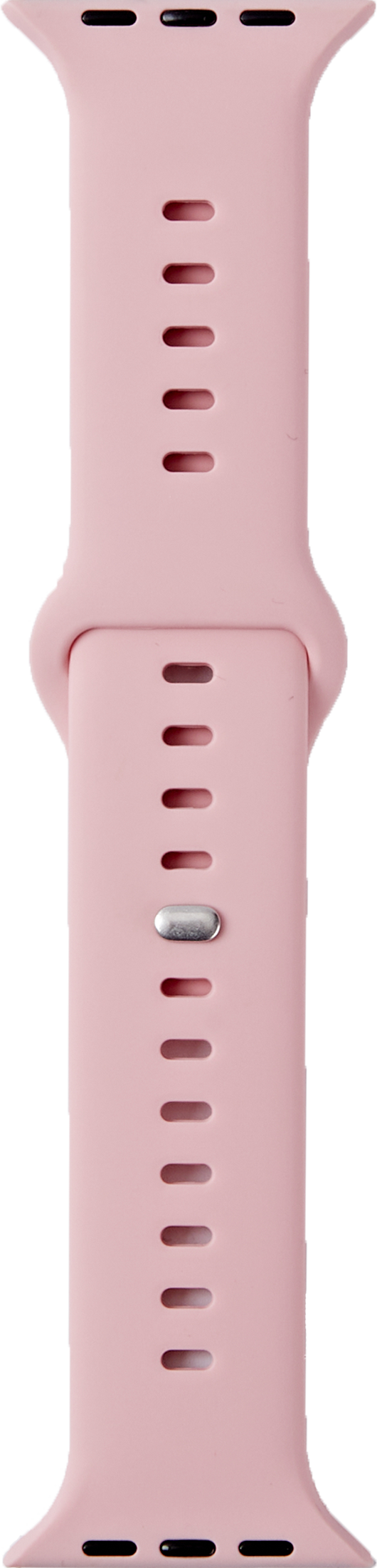 Ein rosa Uhrenarmband mit Schlitzen und einem silbernen Stift.
