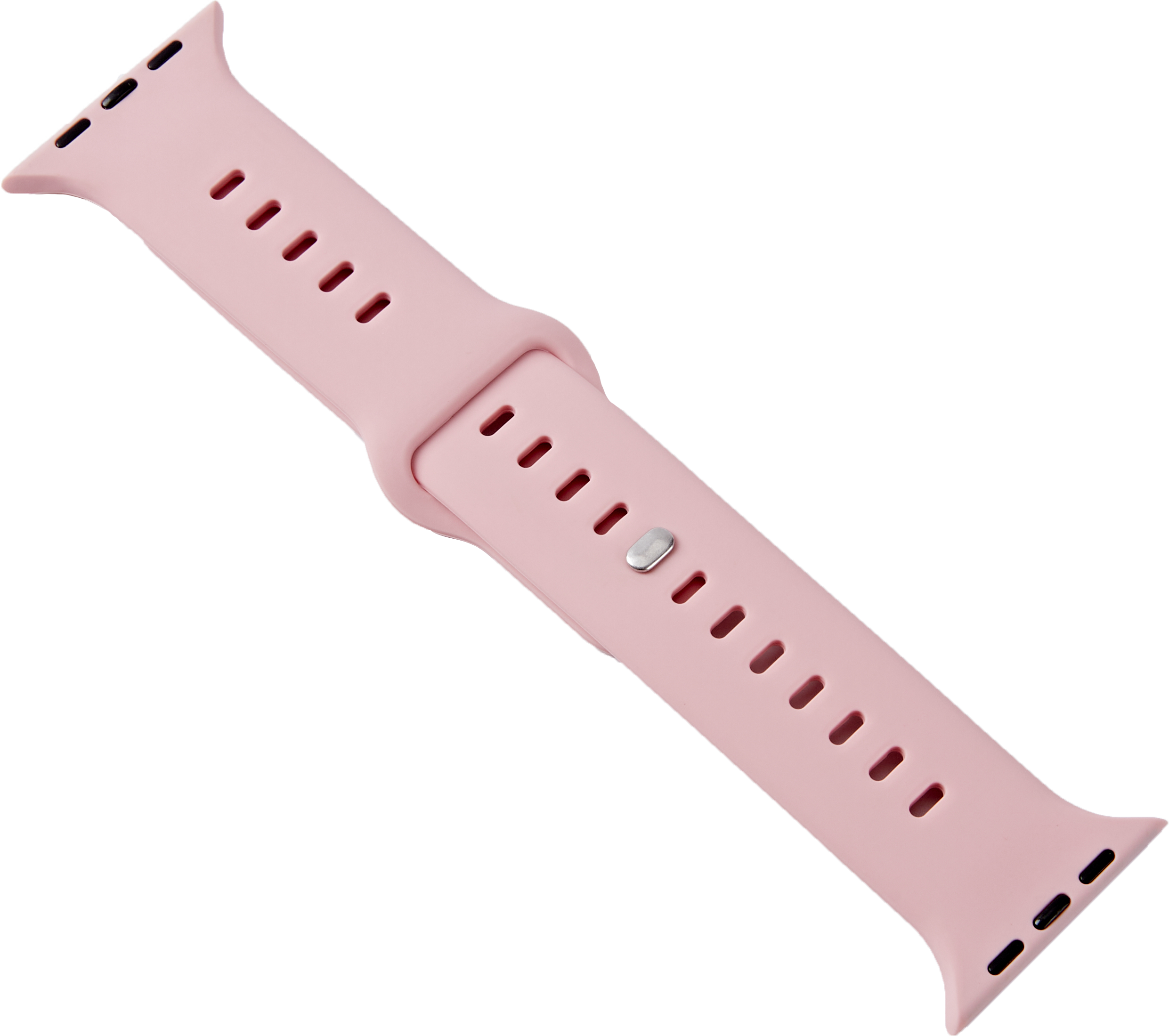 Ein rosafarbener, flexibler Uhrenarmband mit ovalen Ausschnitten.