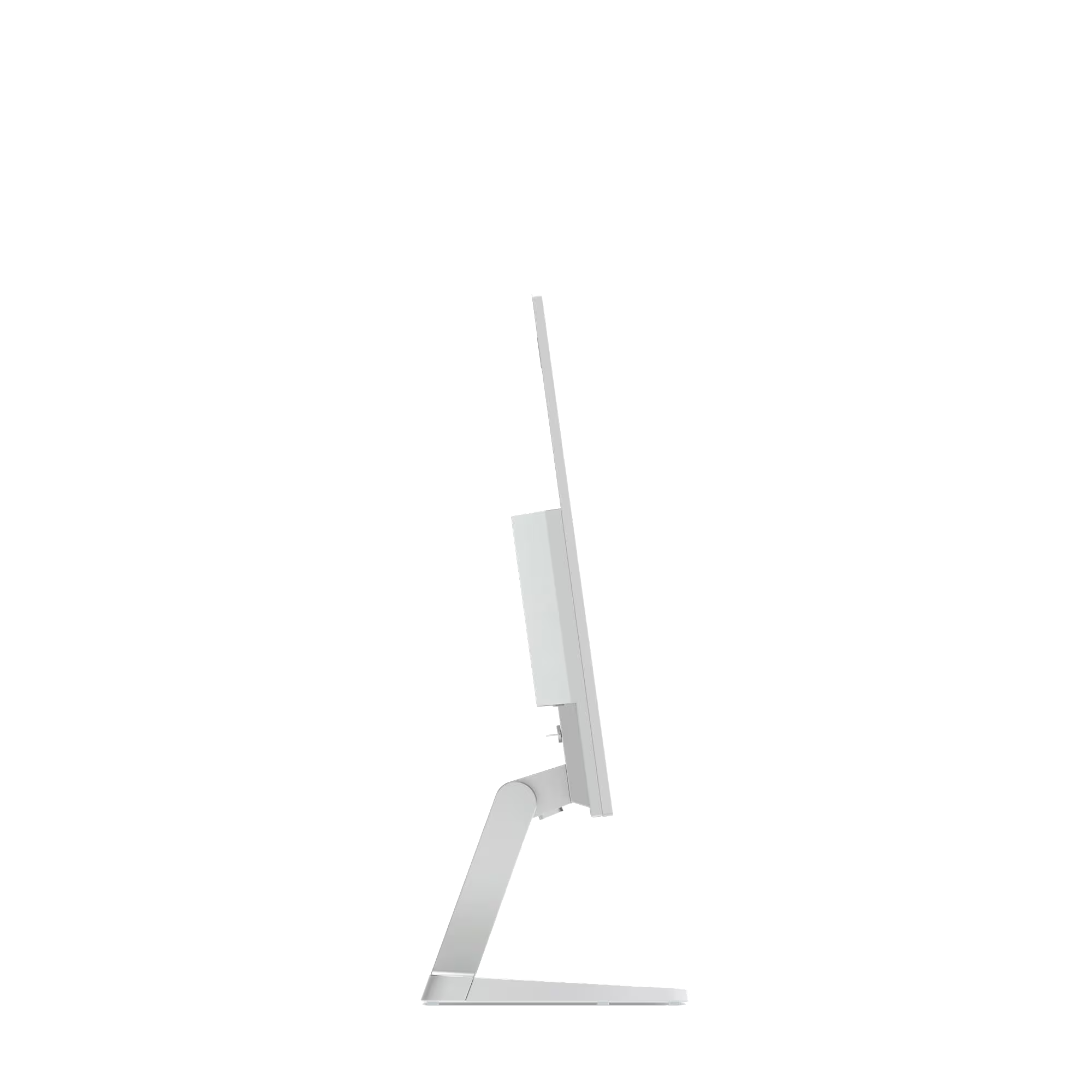 Un monitor de computadora blanco de diseño delgado sobre fondo negro.