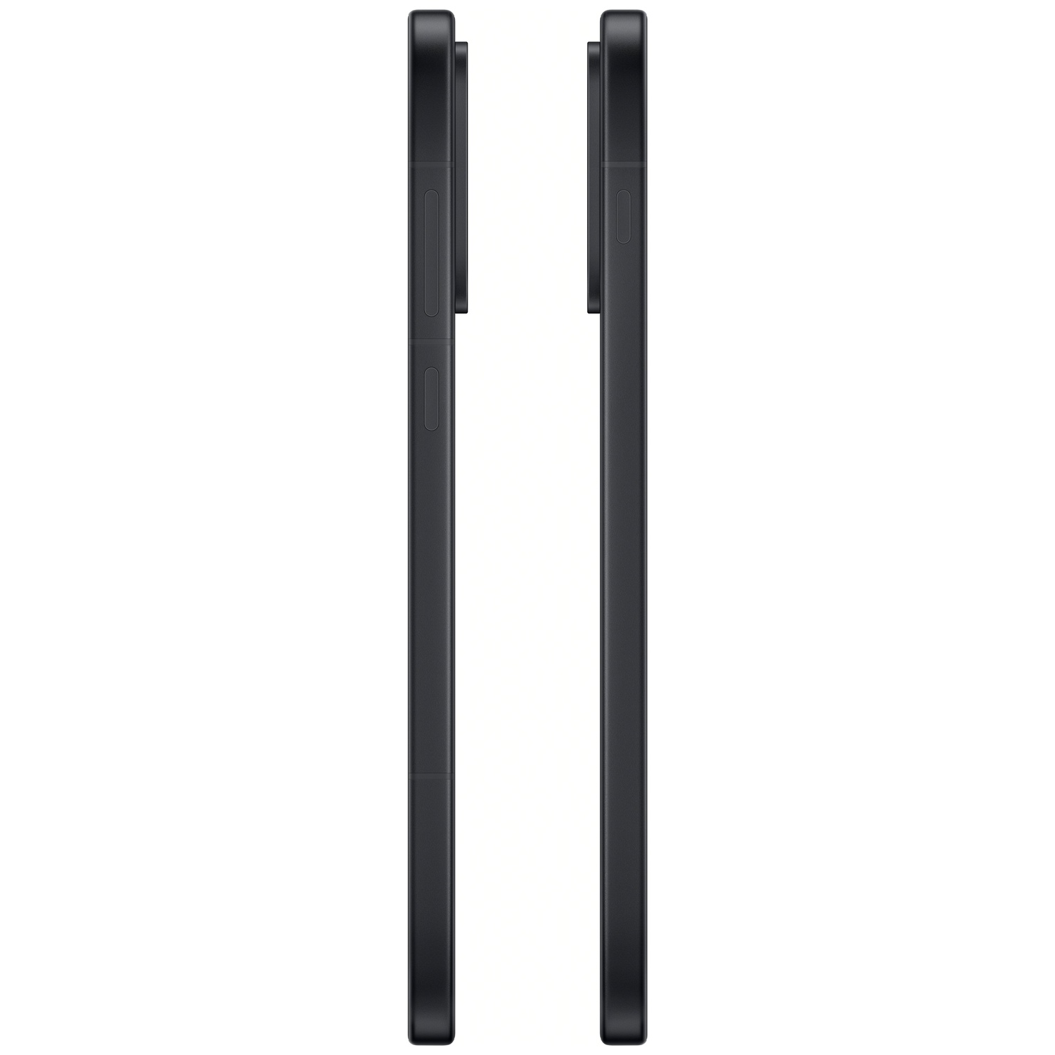 Deux smartphones noirs côte à côte, vus de côté.
