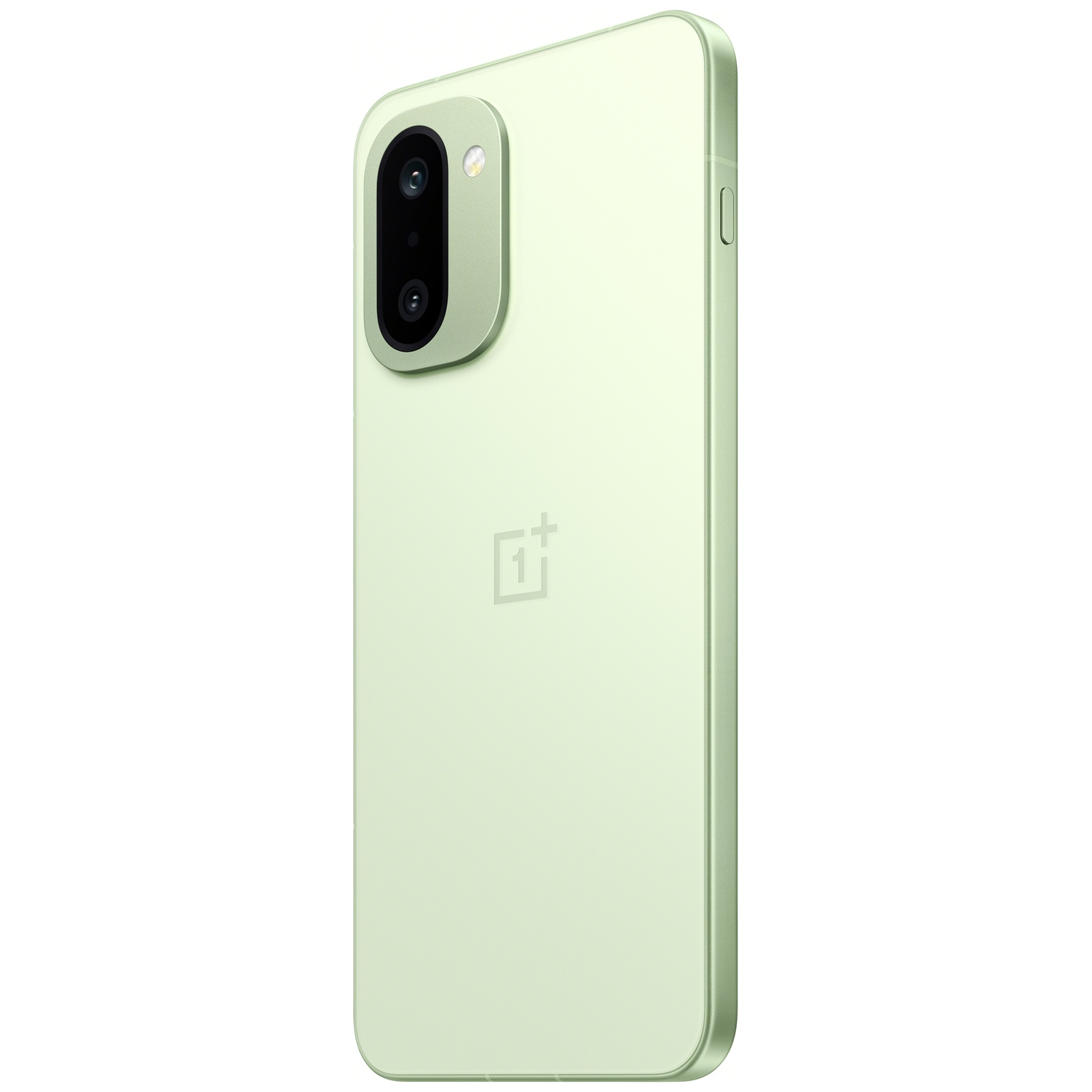 Un smartphone vert clair avec double appareil photo arrière et un logo.