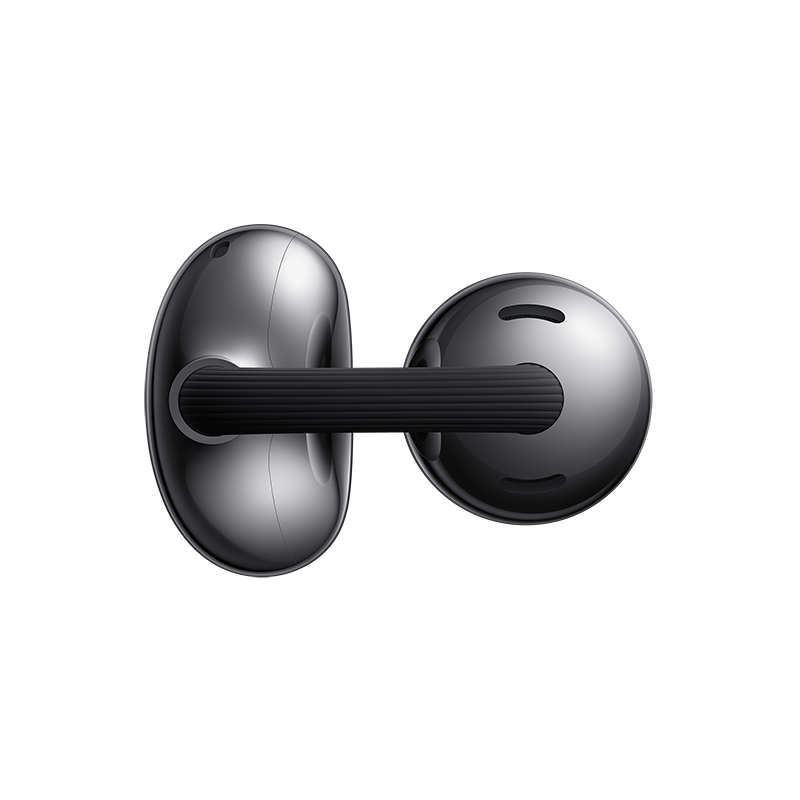 Ciemnoszare słuchawki z czarnym kablem, na szarym tle.