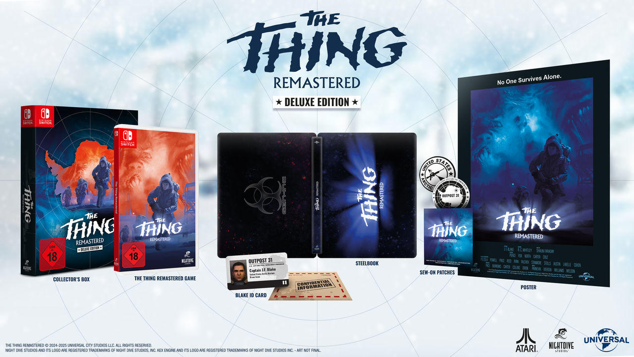 Das "The Thing Remastered" Deluxe Edition Set mit Collector's Box, Steelbook, ID-Karte und Poster.