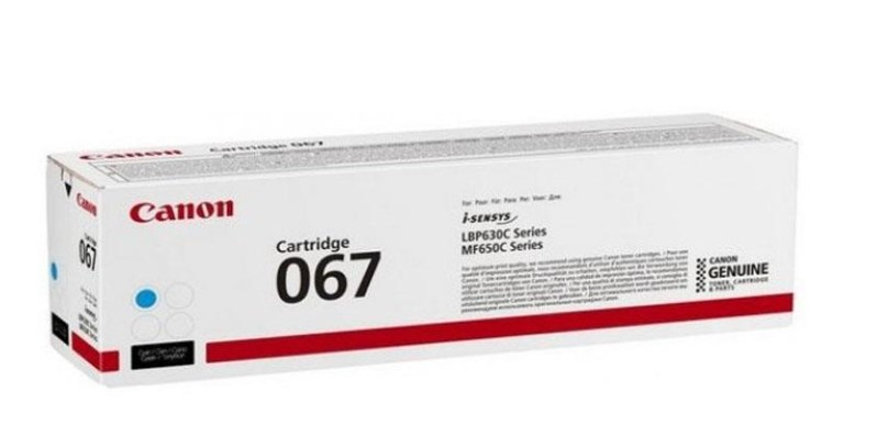 Canon 067 toner kartuşu kutusu. Canon logosu, "Cartridge 067" ve i-SENSYS metni bulunur.