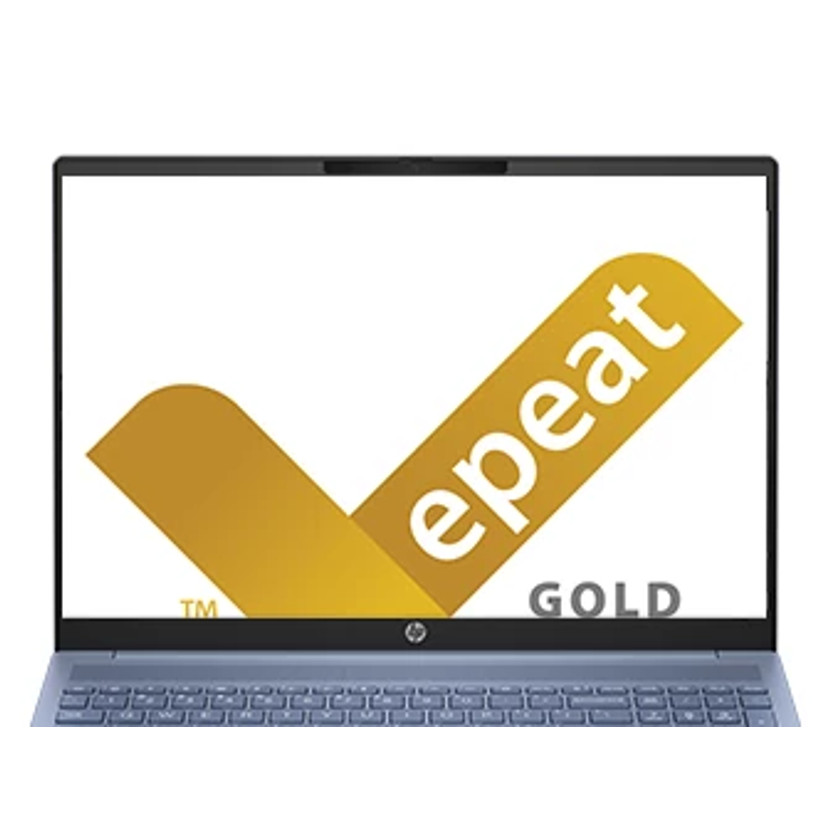 Laptop wyświetlający złote logo EPEAT ze słowem ZŁOTO.