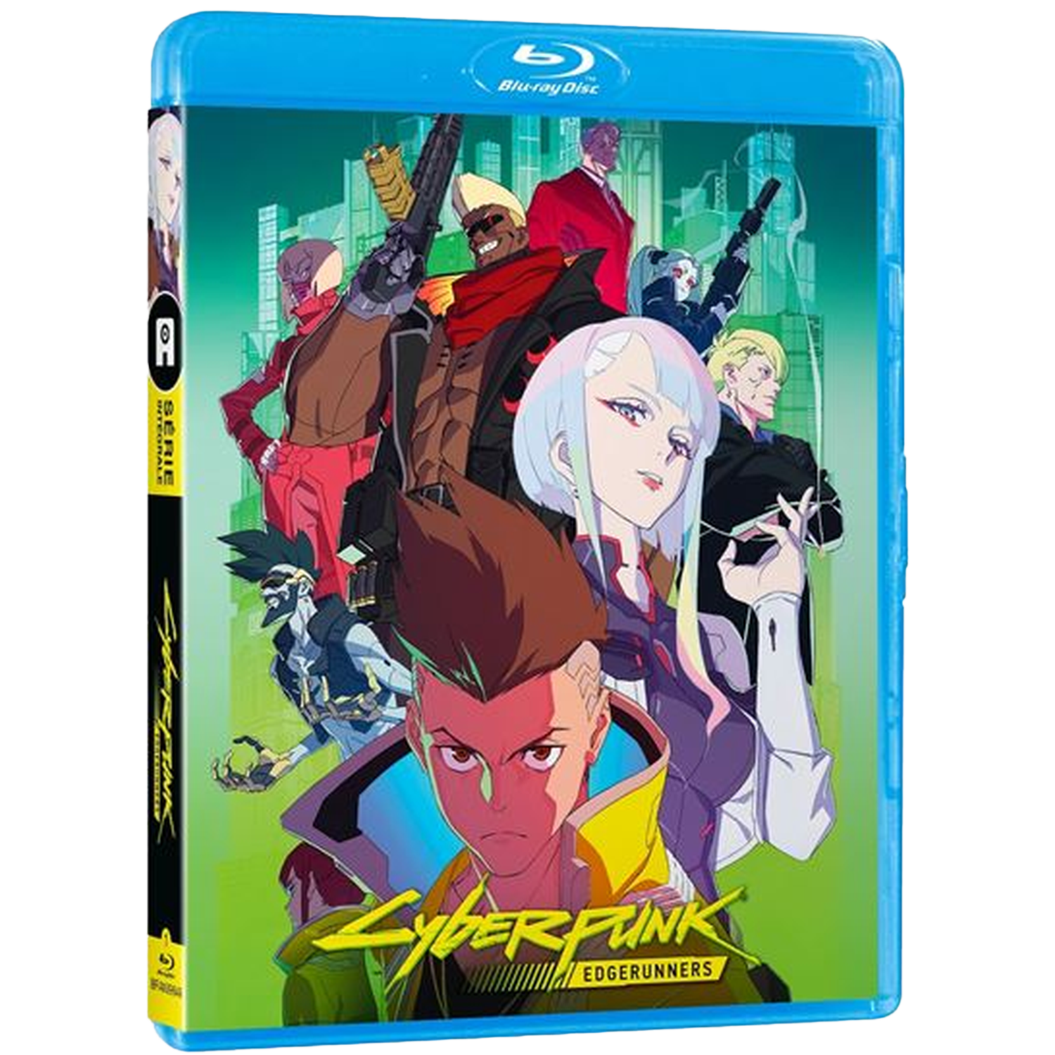 Boîtier Blu-ray d'anime avec des personnages aux couleurs vives, intitulé 'Cyberpunk Edgerunners'.