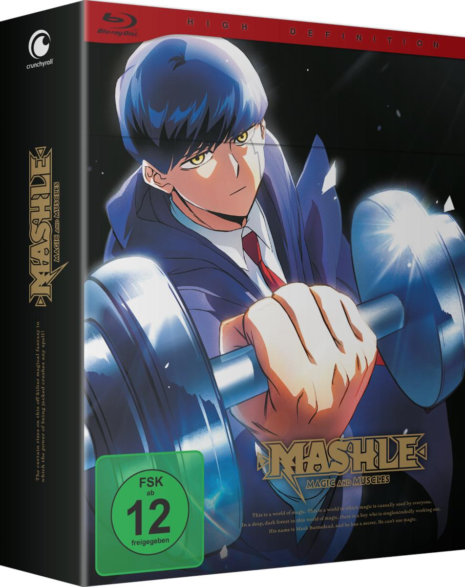 Anime Blu-ray Cover: Junge mit blauen Haaren hebt Hantel, FSK 12.