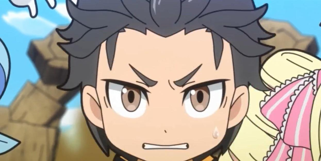 Ein Anime-Junge mit braunen Augen und zerzaustem Haar schaut besorgt.