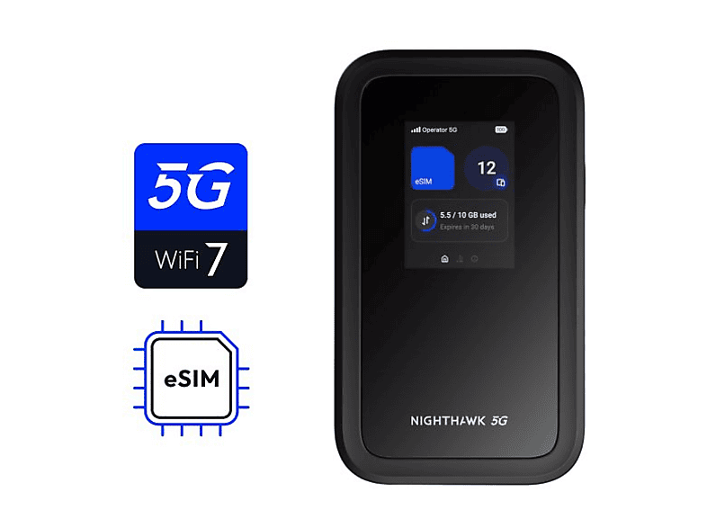 NETGEAR Nighthawk 5G M7 Mobile WiFi 7 Hotspot Router mit eSIM, Schwarz — Foto 5 von 5