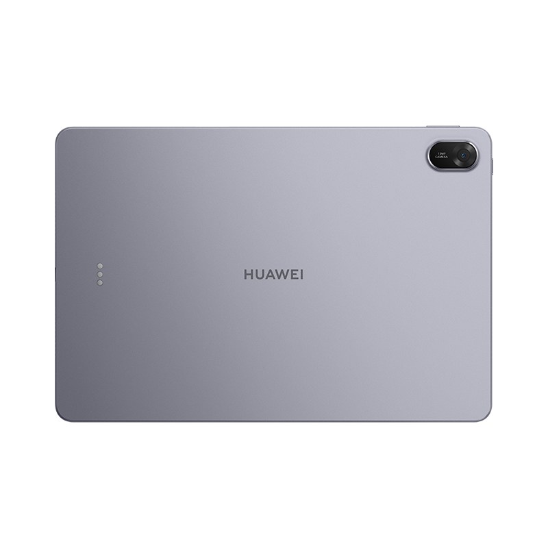 Rückseite eines grauen Huawei Tablets mit Kamera und Ladekontakten.