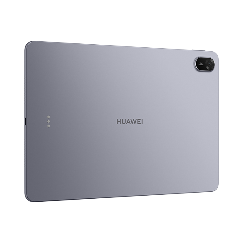 Rückseite eines grauen Huawei Tablets mit Kamera und Logo.