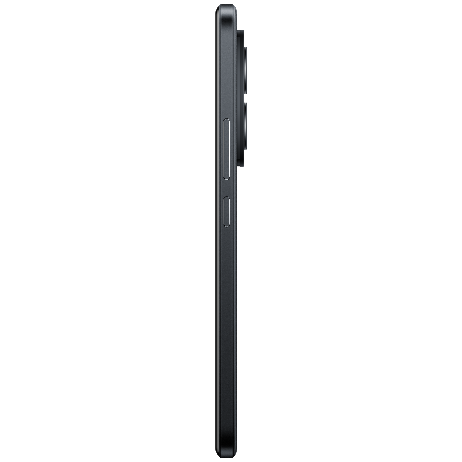 Side view of a dark smartphone with three cameras and buttons.