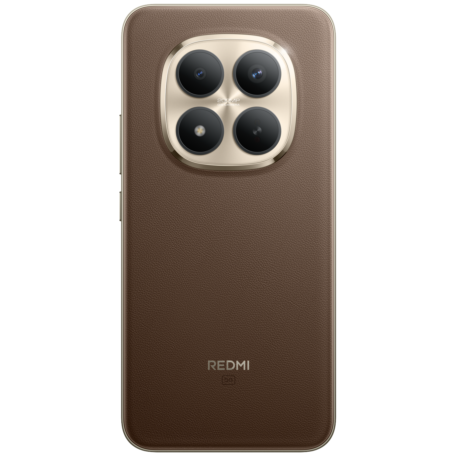 Achterkant van een bruine smartphone met vier camera's en 