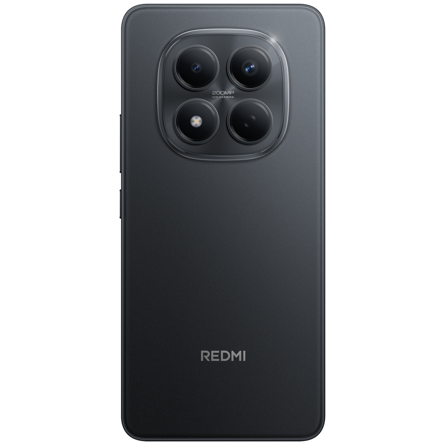 Arrière d'un smartphone sombre avec quatre caméras et logo Redmi.