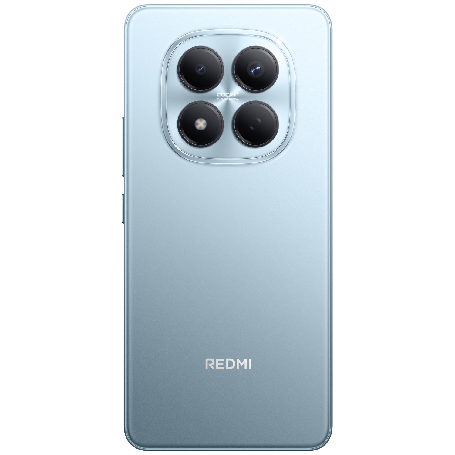 Arrière d'un smartphone bleu clair avec quatre caméras et logo "REDMI".