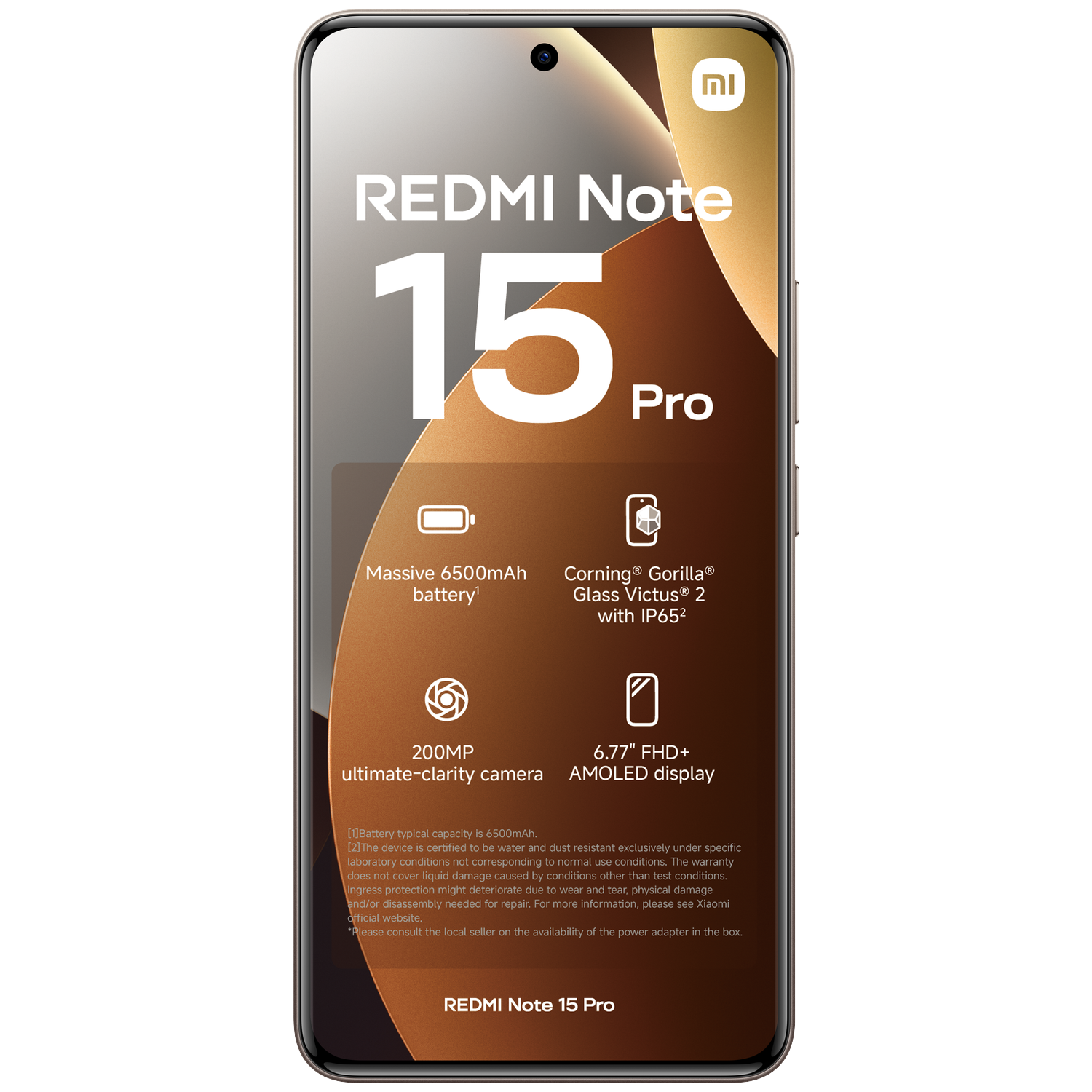 Xiaomi Redmi Note 15 Pro with 6500mAh battery, 200MP camera, and 6.77" AMOLED display.