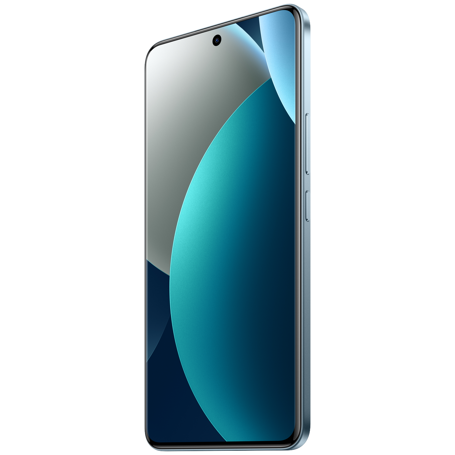 Un smartphone bleu affichant un motif ondulé sur son écran.