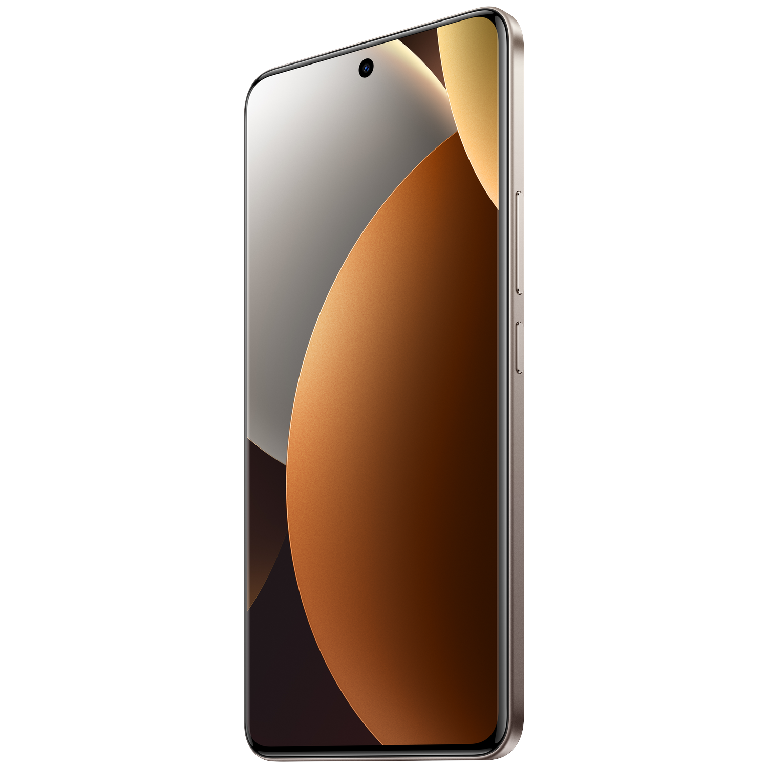 A modern smartphone with a brown and gold abstract background.
