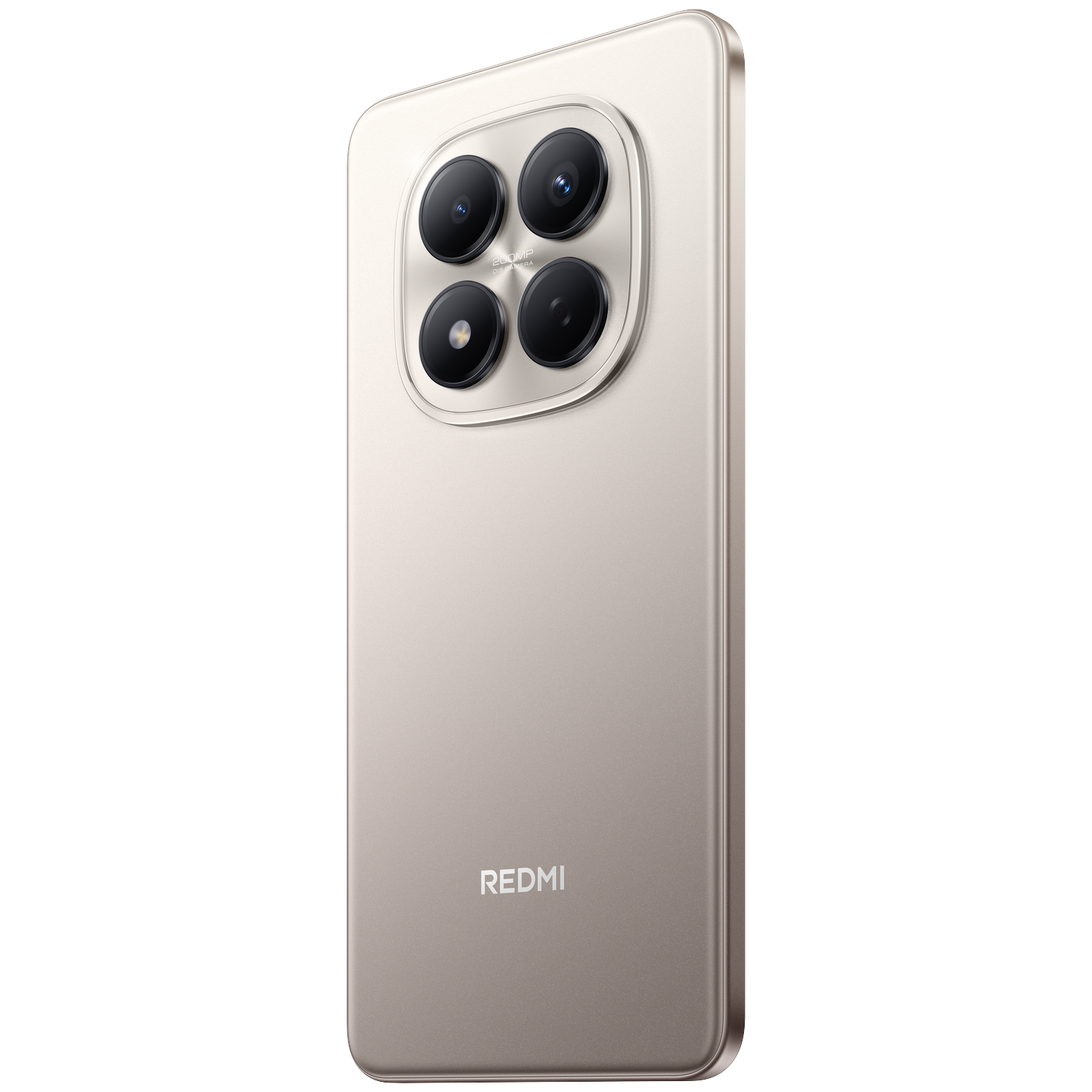 Champagne smartphone back with quad camera setup and REDMI logo.
