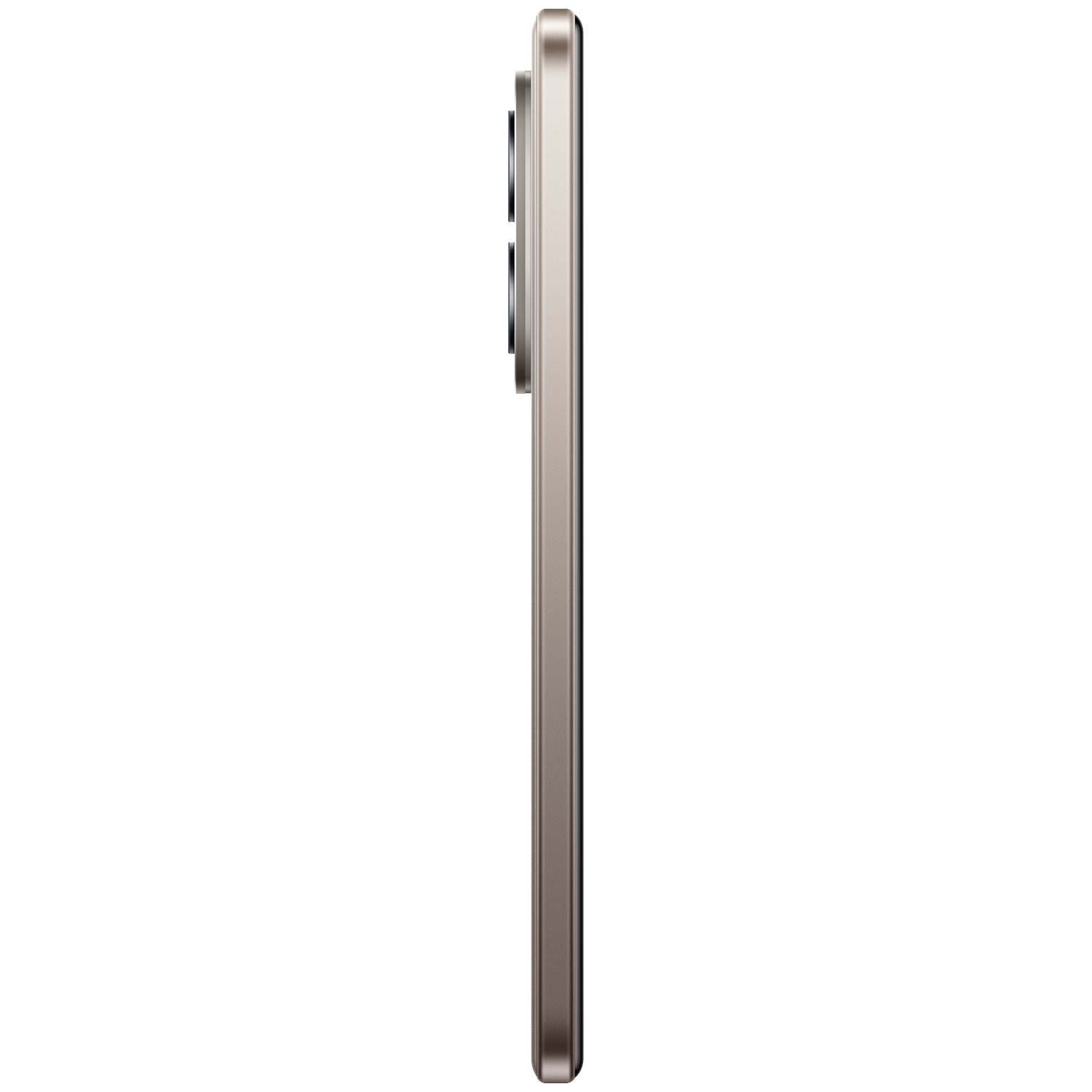 A silver smartphone with three cameras is shown from the side.