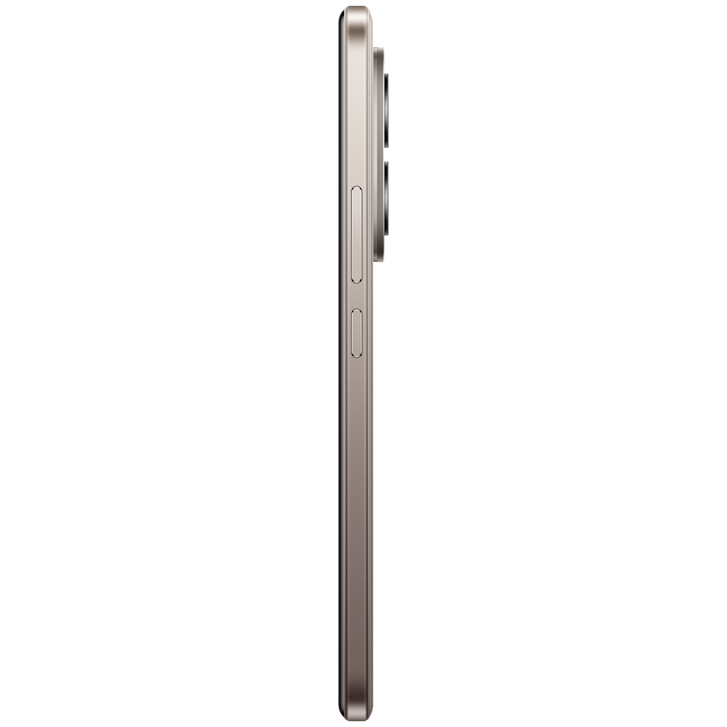 The side of a bronze smartphone, showing cameras and buttons.