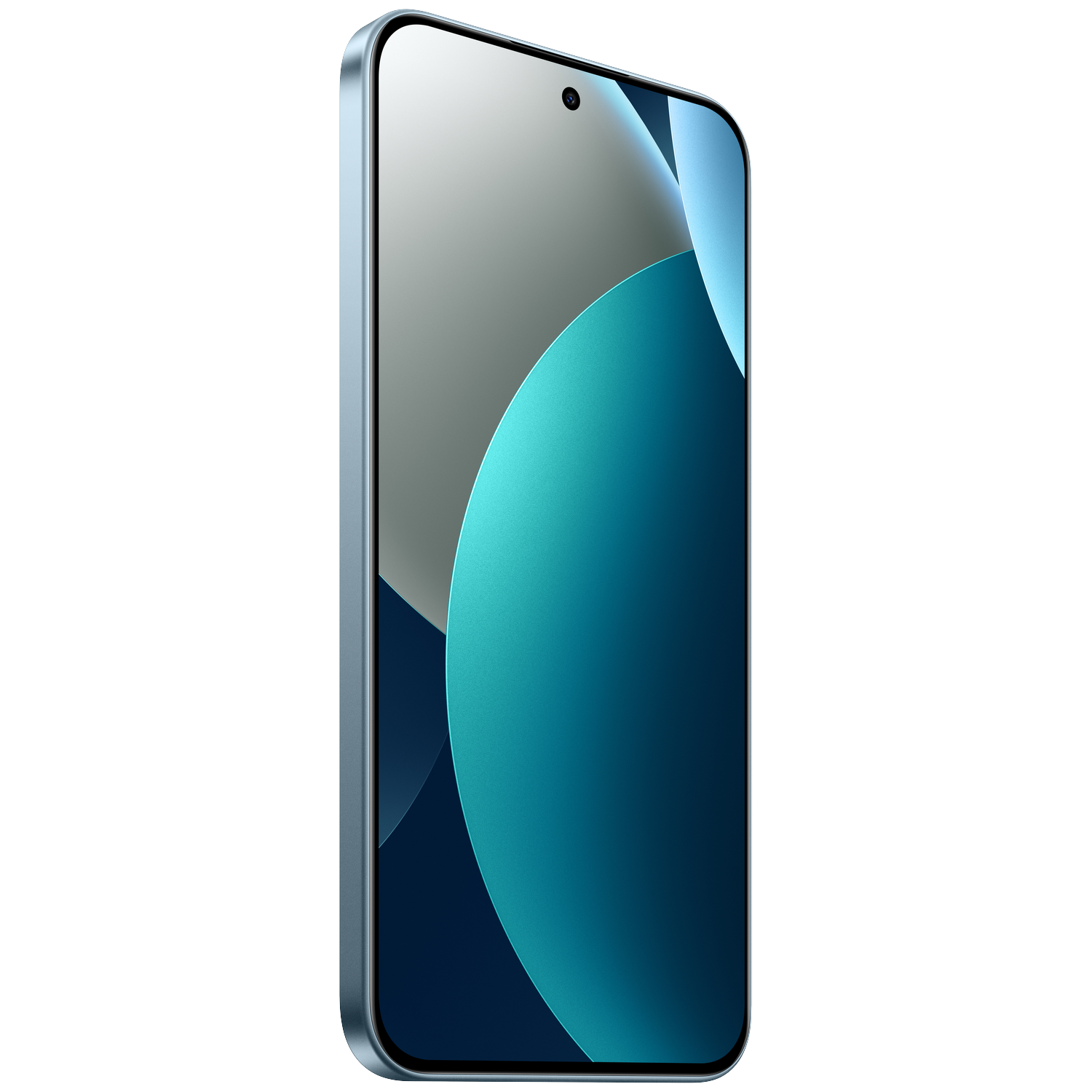 A sleek, blue smartphone with a gradient screen.