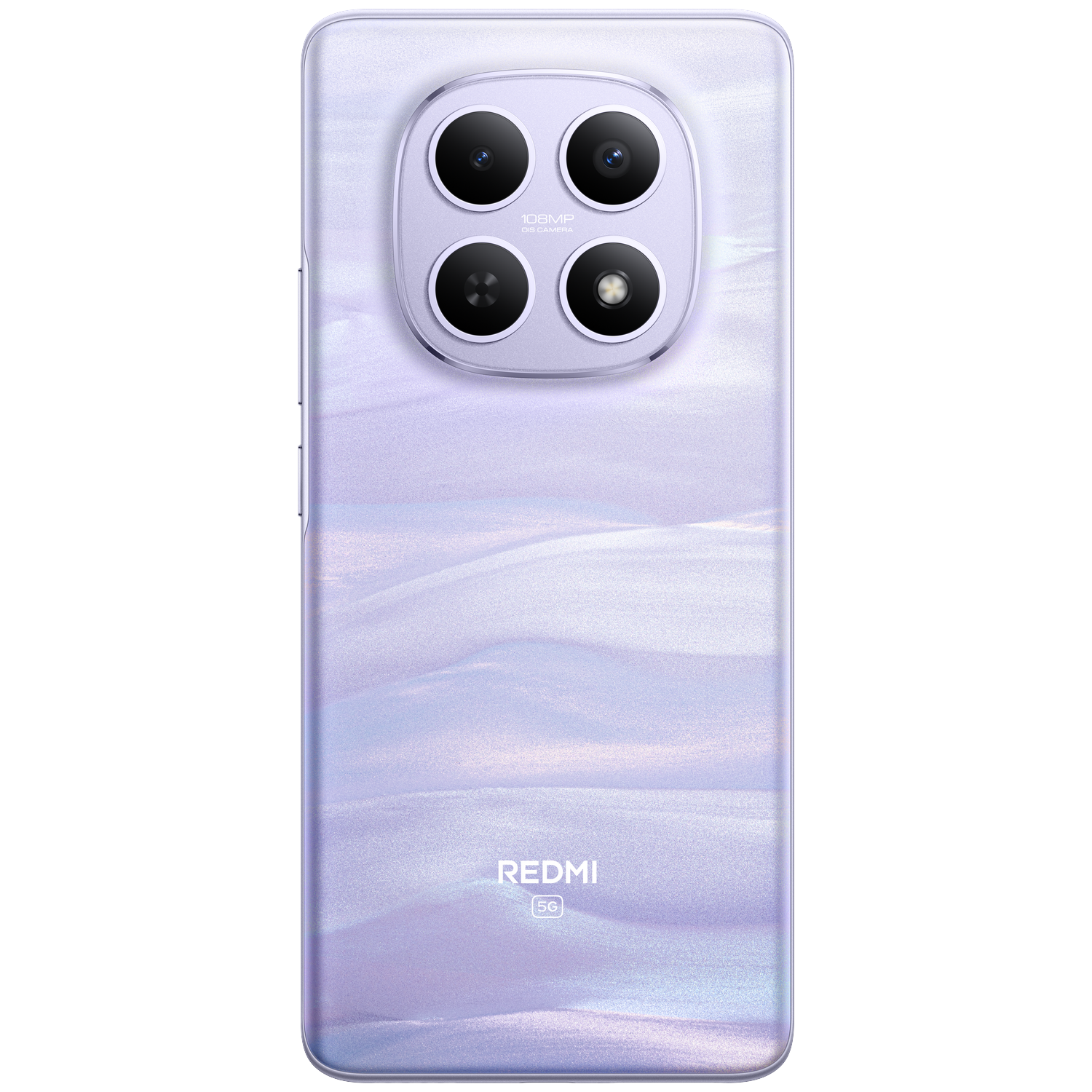 Purple smartphone with 4 cameras and Redmi 5G logo on the back.