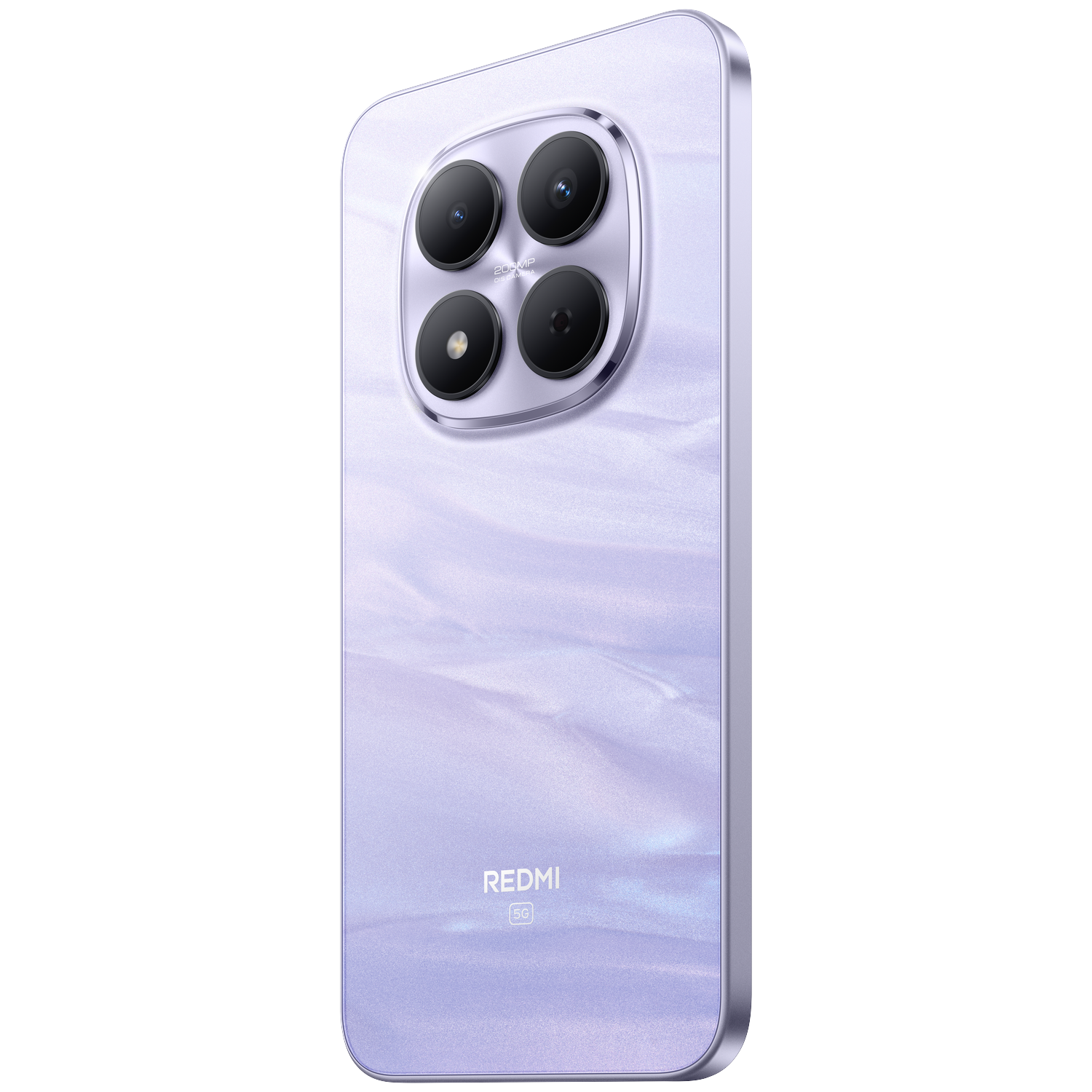 Purple smartphone with four cameras and Redmi 5G logo on the back.