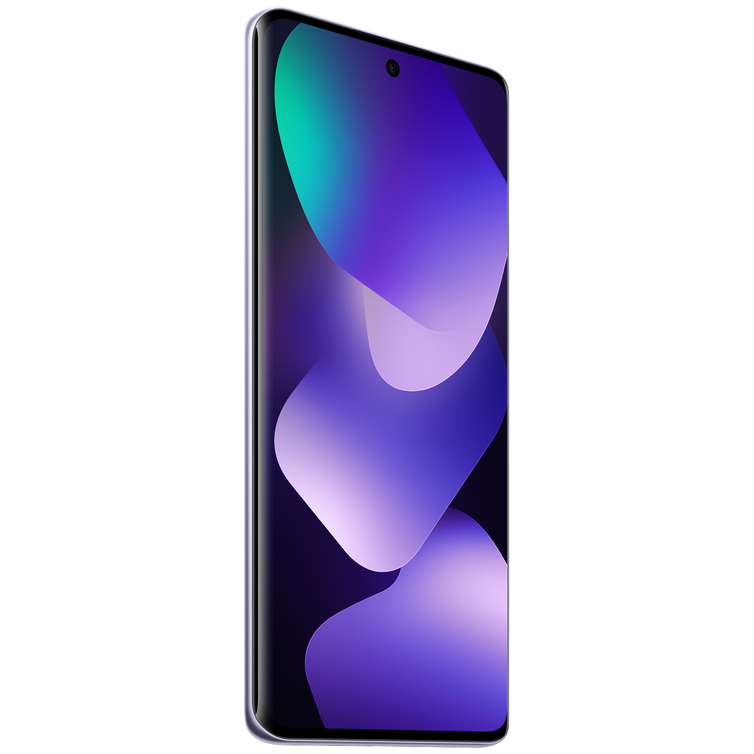A purple smartphone displaying an abstract, colorful wallpaper.
