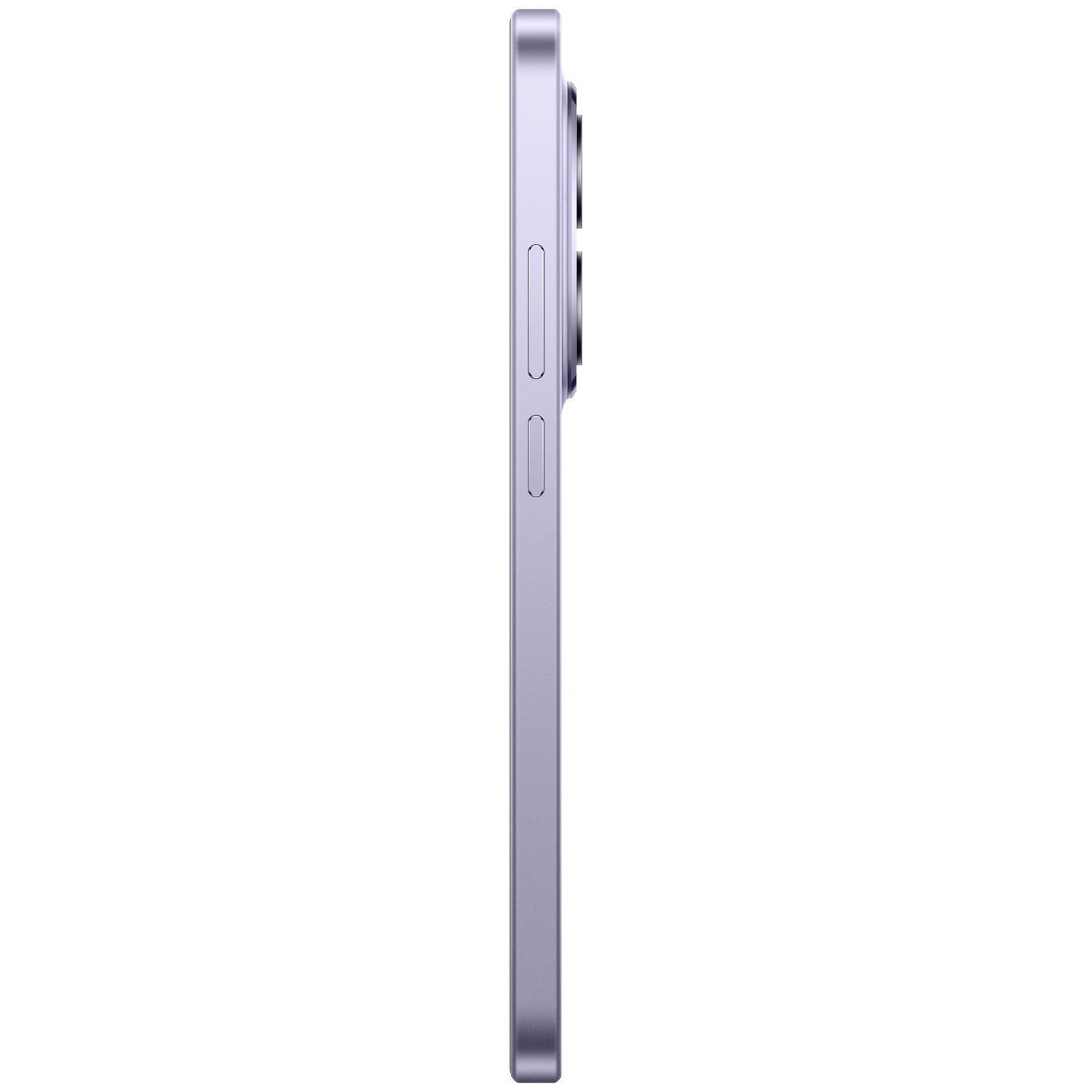 Purple smartphone in profile with cameras and buttons on a white background.