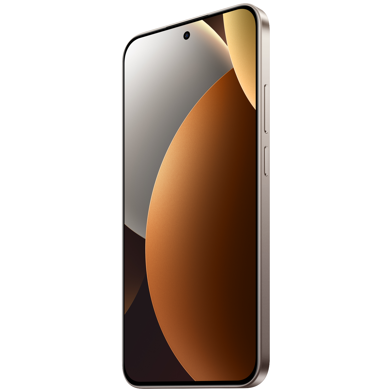 A golden-brown smartphone with a silver frame against a white background.