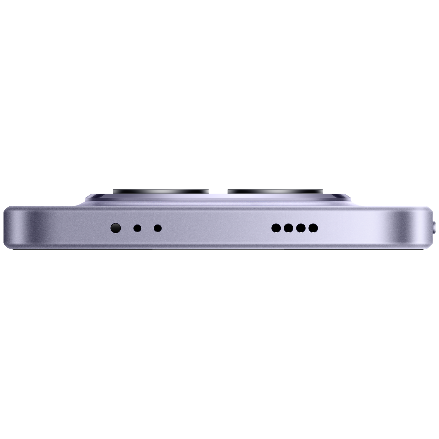 The top of a purple smartphone with two camera lenses and charging port.