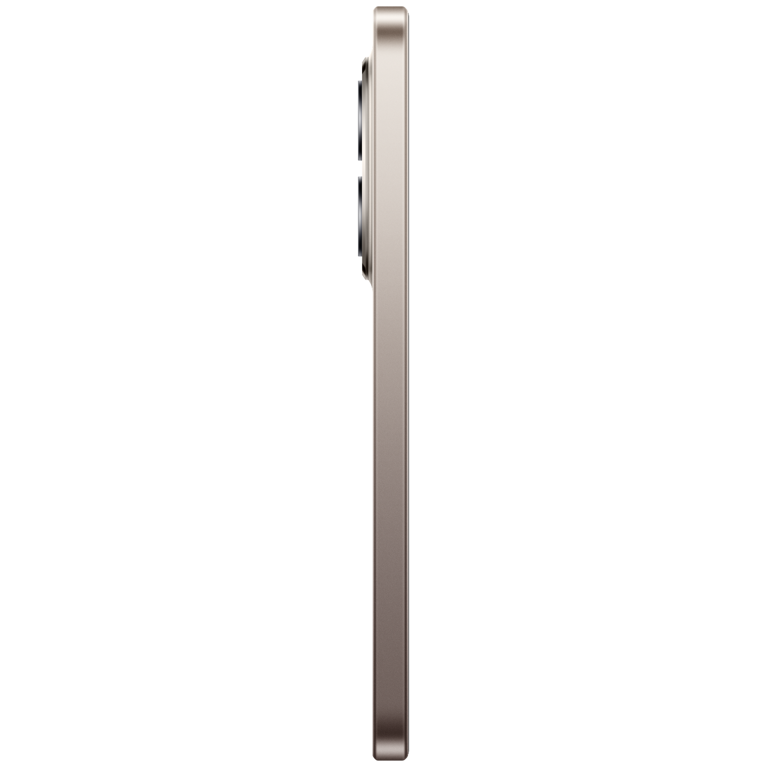 A bronze-colored smartphone with two cameras shown in profile on a white background.
