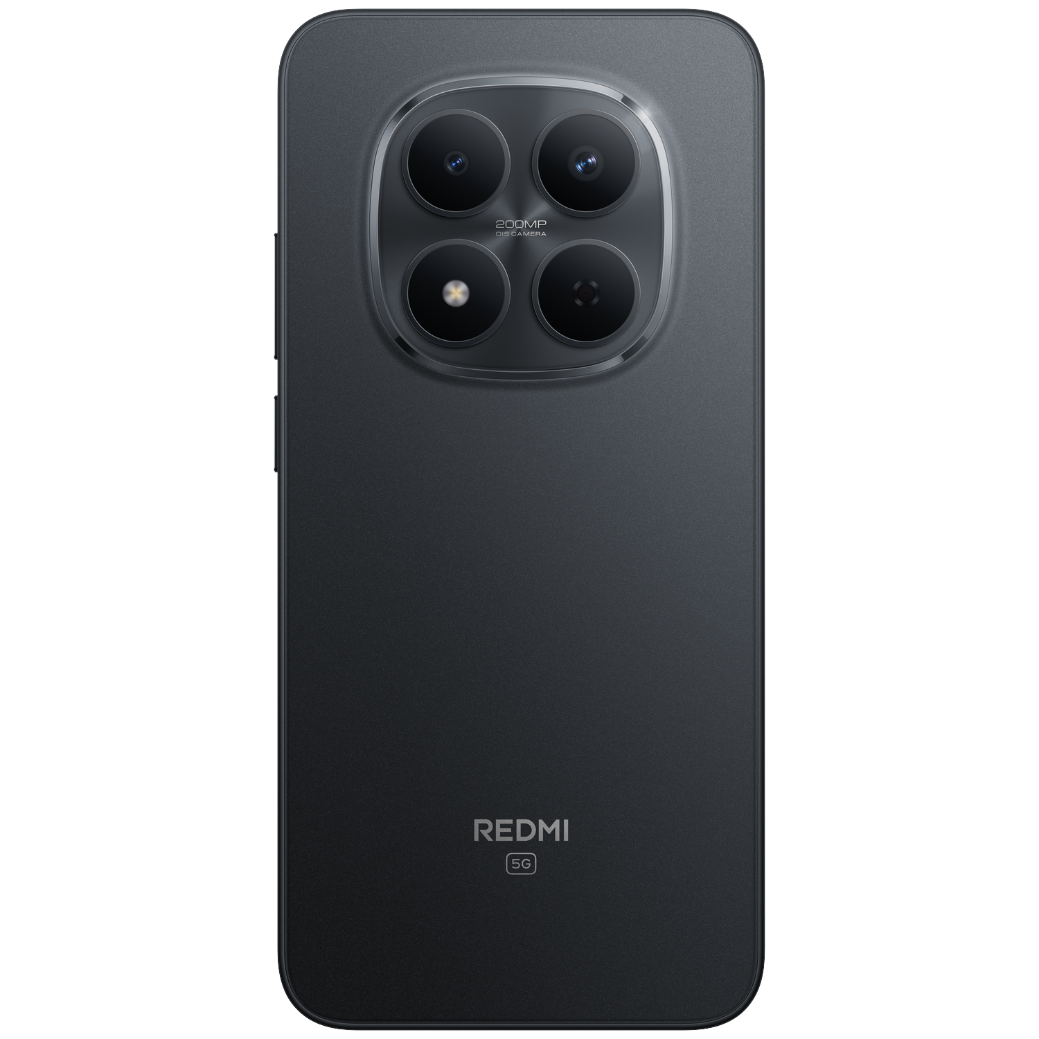 Back of a dark smartphone with four cameras and Redmi 5G logo.
