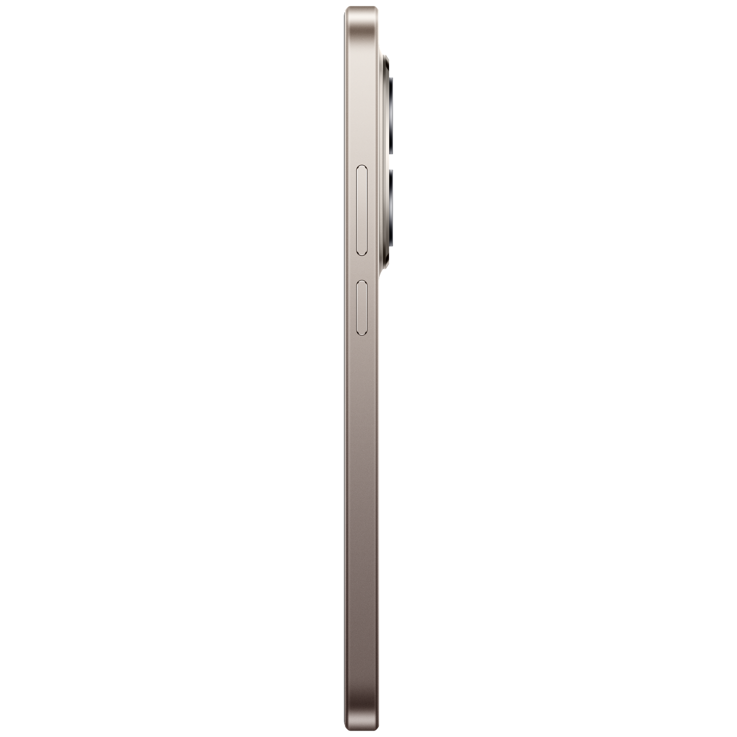 A gold-brown smartphone back with three cameras, viewed from the side.