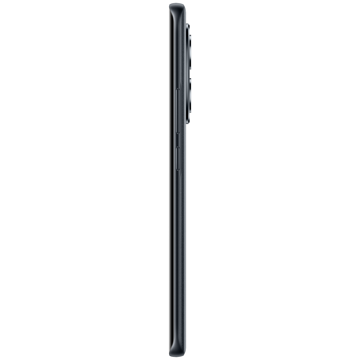 Dark gray smartphone in profile view on a white background.
