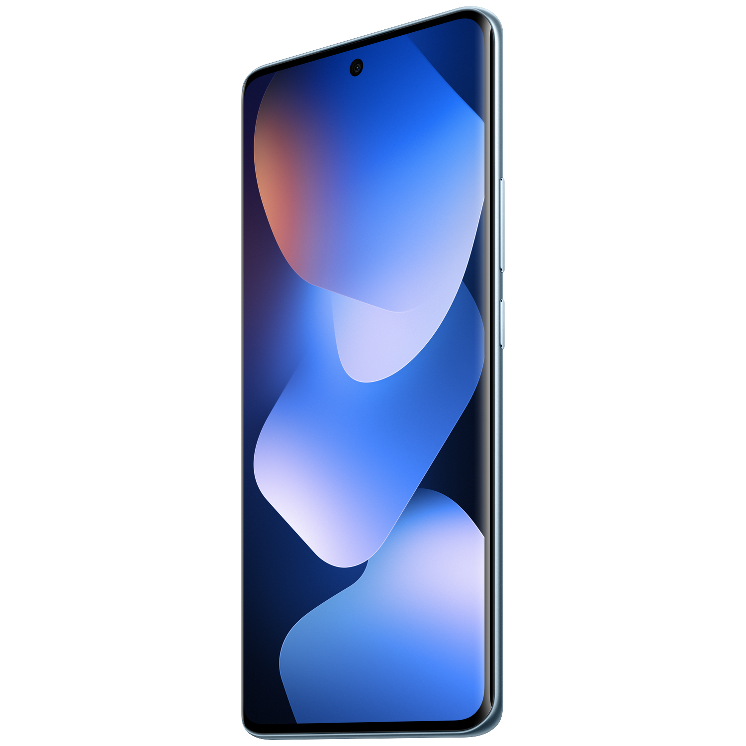 Un smartphone moderne avec fond d'écran bleu et boutons latéraux, sur fond blanc.