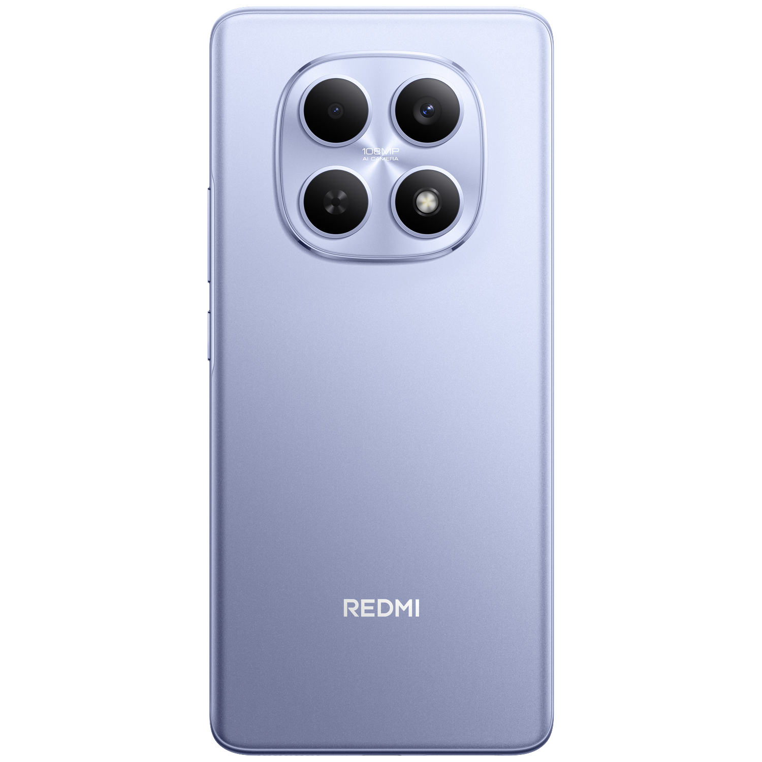 Arrière d'un smartphone violet clair avec quatre caméras et logo "REDMI".